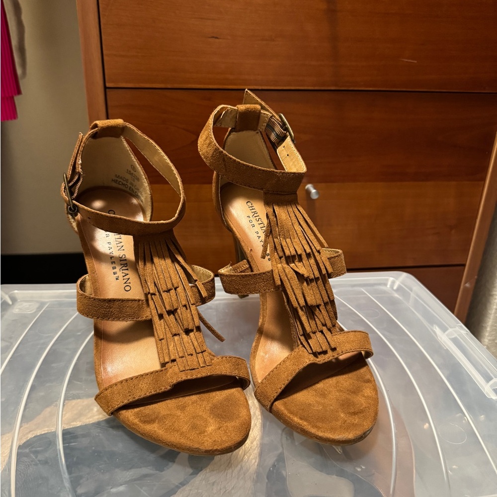 Brown fringe heels